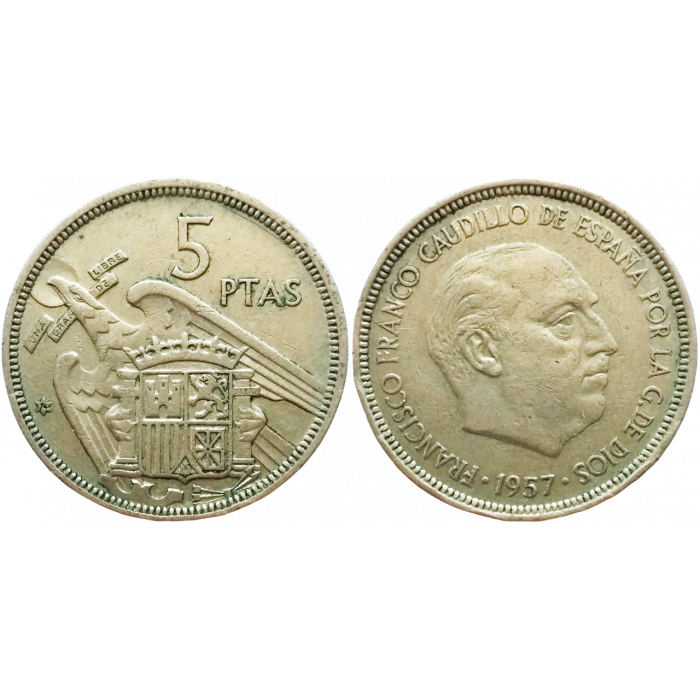 Испания 5 песет 1957 год KM# 786 (74 внутри звезды)