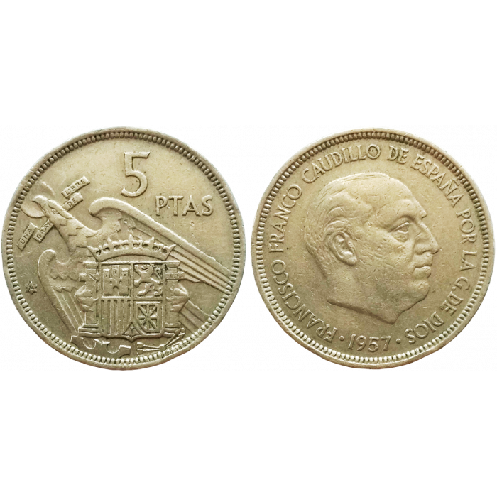 Испания 5 песет 1957 год KM# 786 (74 внутри звезды)