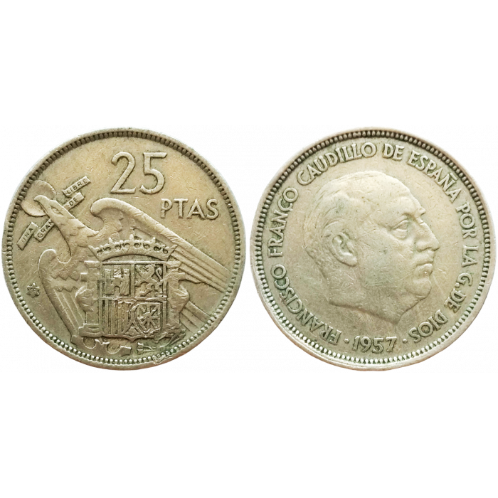 Испания 25 песет 1957 год KM# 787 (58 внутри звезды)