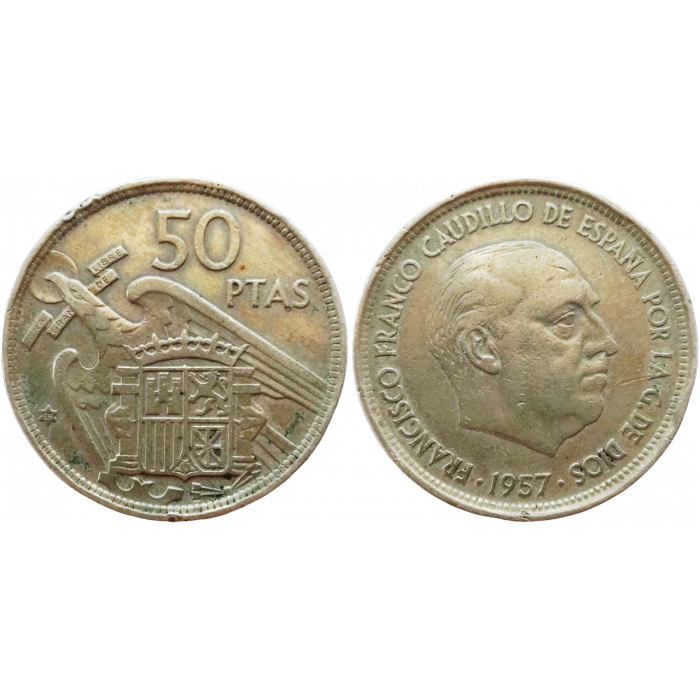 Испания 50 песет 1957 год KM# 788 (58 внутри звезды)