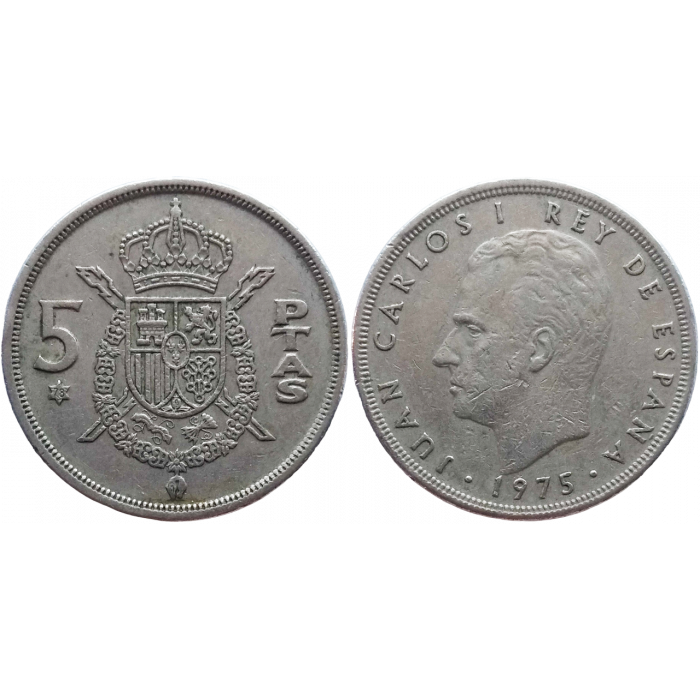 Испания 5 песет 1975 год KM# 807 (78 внутри звезды)