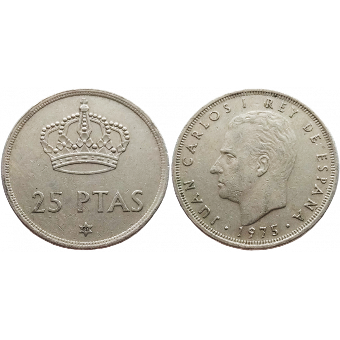 Испания 25 песет 1975 год KM# 808 (80 внутри звезды)