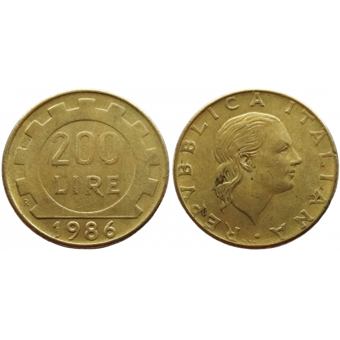 Италия 200 лир 1986 год KM# 105