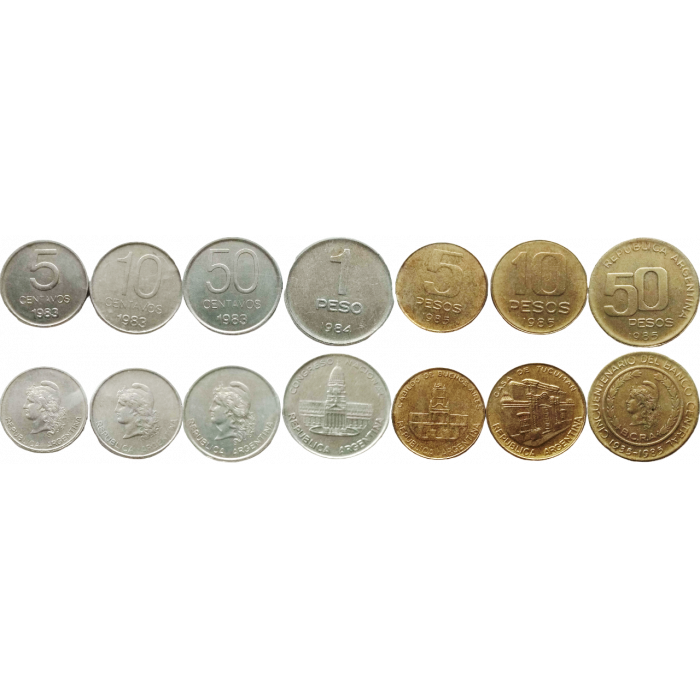 Аргентина 5 10 50 сентаво 1 5 10 50 песо 1983-1985 год VF Набор из 7 монет