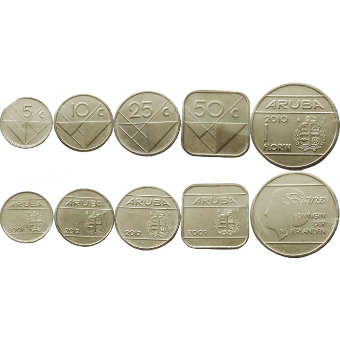 Аруба 5 10 25 50 центов 1 флорин 2001-2012 год UNC Набор из 5 монет