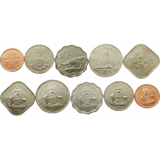 Багамы 1 5 10 15 25 центов 2005-2009 год UNC Набор из 5 монет