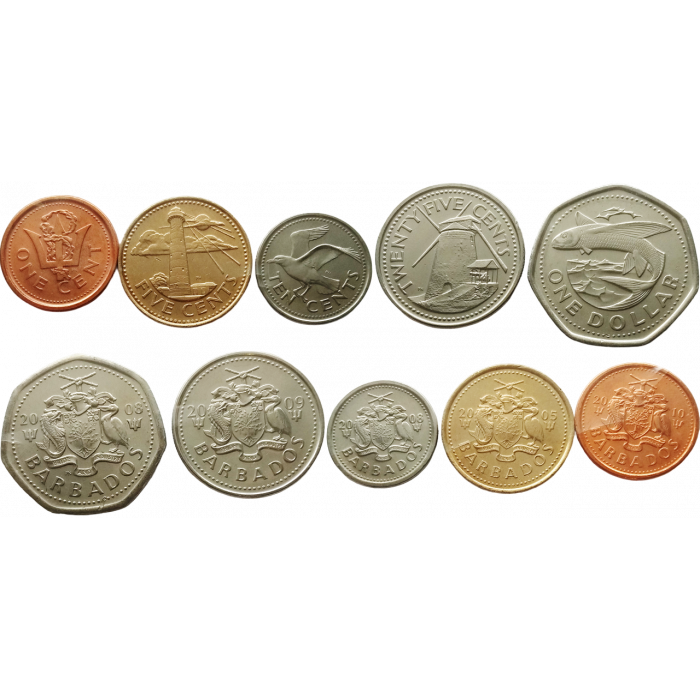 Барбадос 1 5 10 25 центов 1 доллар 2006-2010 год UNC Набор из 5 монет