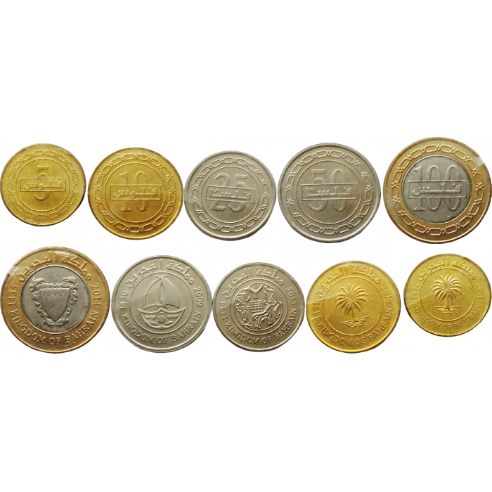 Бахрейн 5 10 25 50 100 филсов 2009-2014 год UNC Набор из 5 монет