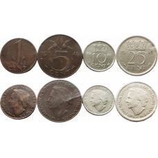 Нидерланды 1 5 10 25 центов 1948 год XF+ Набор из 4 монет