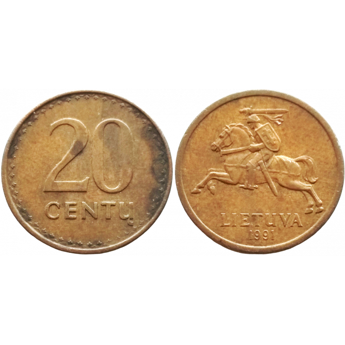 Литва 20 центов 1991 год KM# 89