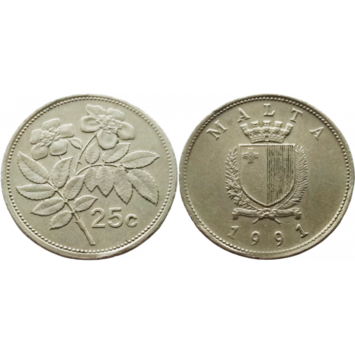Мальта 25 центов 1991 год KM# 97