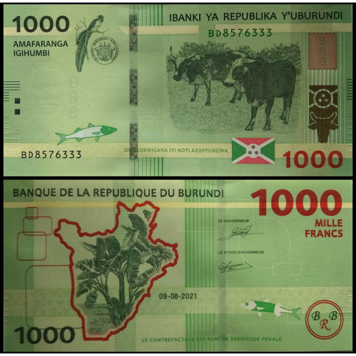 Бурунди 1000 франков 2021 год UNC P-51b