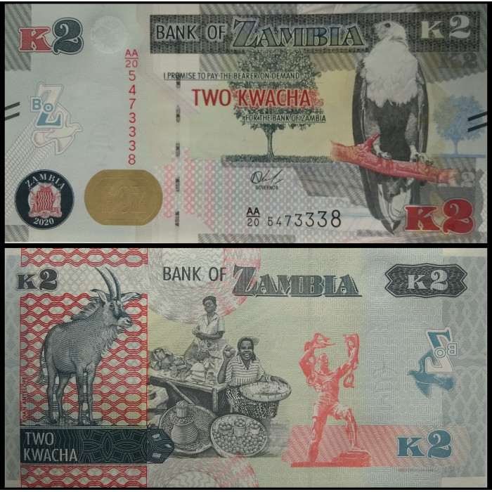 Замбия 2 квач 2020 год UNC P-56c