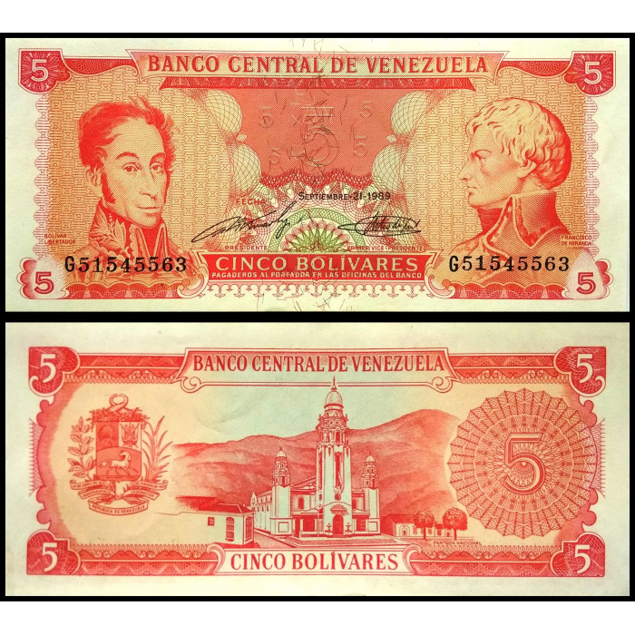 Венесуэла 5 боливаров 1989 год UNC P-70b