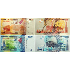 Уганда 1000 2000 шиллингов 2021-2022 год UNC Набор из 2 банкнот