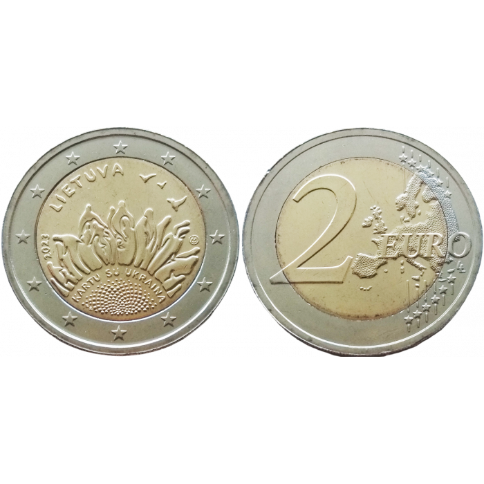 Литва 2 евро 2023 год UNC UC# 115 Вместе с Украиной