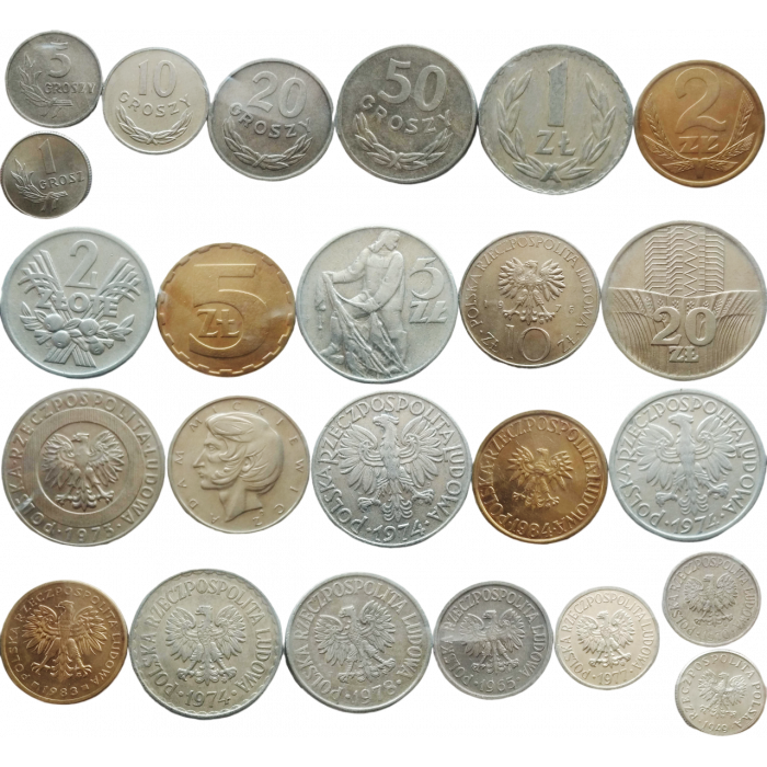 Польша 1 5 10 20 50 грошей 1 2 5 10 20 злотых 1949 - 1984 год Набор из 12 монет