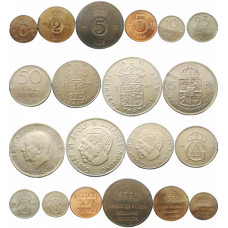 Швеция 1 2 5 10 25 50 эре 1 2 5 крон 1952-1973 год Набор из 10 монет