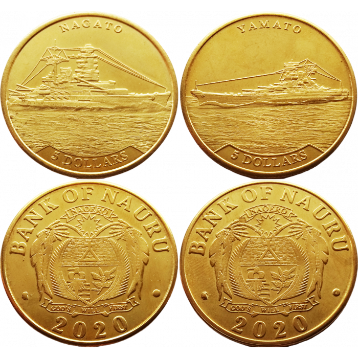 Науру 5 долларов 2020 год UNC Боевые корабли Набор из 2 монет