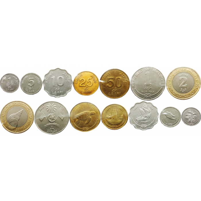 Мальдивы 1 5 10 25 50 лари 1 2 руфии 1984-2017 год UNC Набор из 7 монет