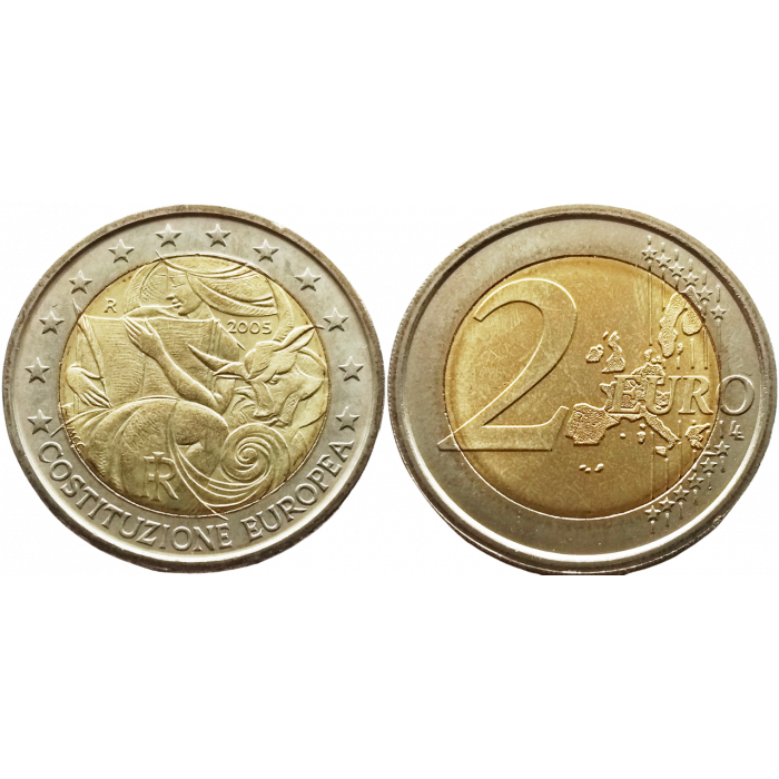 Италия 2 евро 2005 год UNC KM# 245 1 год с момента подписания европейской Конституции