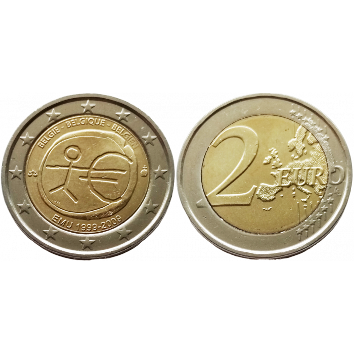 Бельгия 2 евро 2009 год UNC KM# 282 10 лет монетарной политики ЕС (EMU) и введения евро