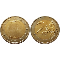 Люксембург 2 евро 2009 год UNC KM# 107 10 лет монетарной политики ЕС (EMU) и введения евро