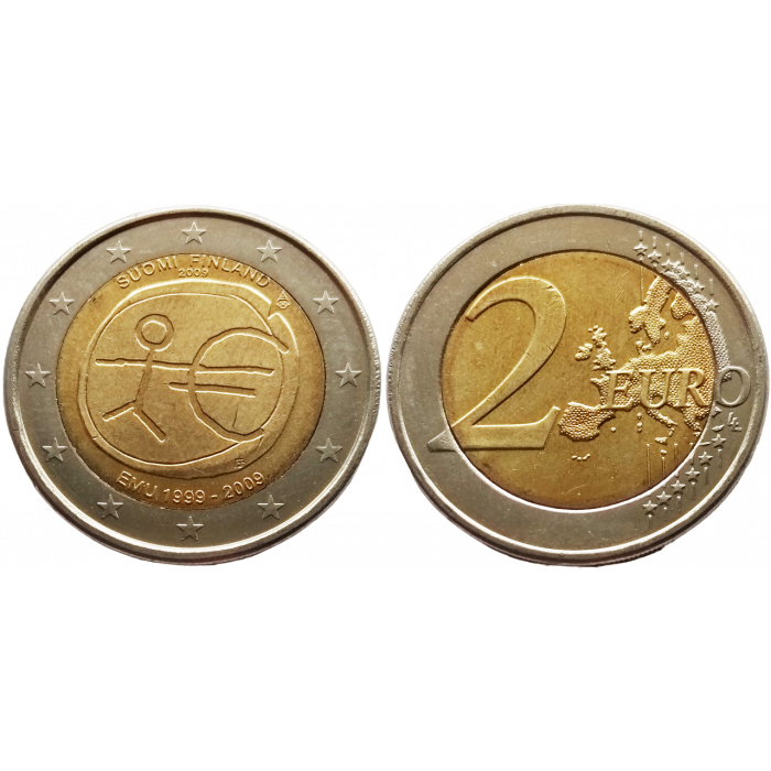 Финляндия 2 евро 2009 год UNC KM# 144 10 лет монетарной политики ЕС (EMU) и введения евро