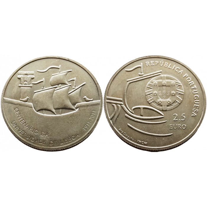 Португалия 2½ евро 2011 год UNC KM# 830 100 лет Лиссабонскому университету