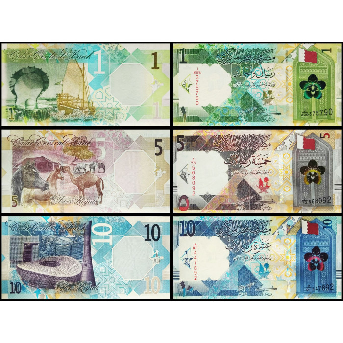 Катар 1 5 10 риалов 2022 годUNC Набор из 3 банкнот