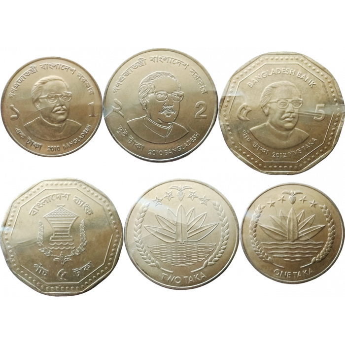 Бангладеш 1 2 5 так 2010-2014 год UNC Набор из 3 монет