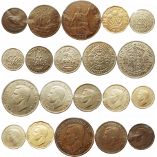 Великобритания 1 фартинг ½ 1 пенни 3 6 пенсов 1 2 шиллинга ½ кроны 1937-1952 год Набор из 10 монет