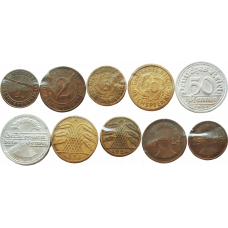 Германия 1 2 10 рейхспфеннигов 5 рентенпфеннигов 50 пфеннигов 1919-1938 год Набор из 5 монет