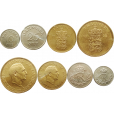 Дания 10 25 эре 1 2 кроны 1947-1960 год Набор из 4 монет