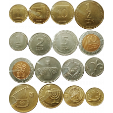 Израиль 1 5 10 агорот 1/2 1 2 5 10 новых шекелей 1985-2023 год Набор из 8 монет