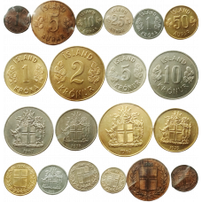 Исландия 1 5 10 25 50 эйре 1 2 5 10 крон 1944-1980 год Набор из 10 монет