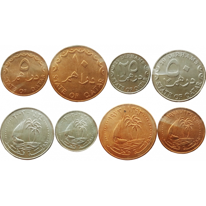 Катар 5 10 25 50 дирхамов 1973-2016 год Набор из 4 монет
