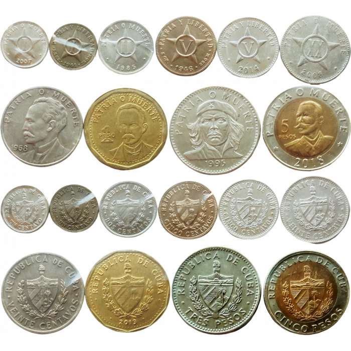 Куба 1 2 5 20 сентаво 1 3 5 песо 1915-2022 год Набор из 10 монет
