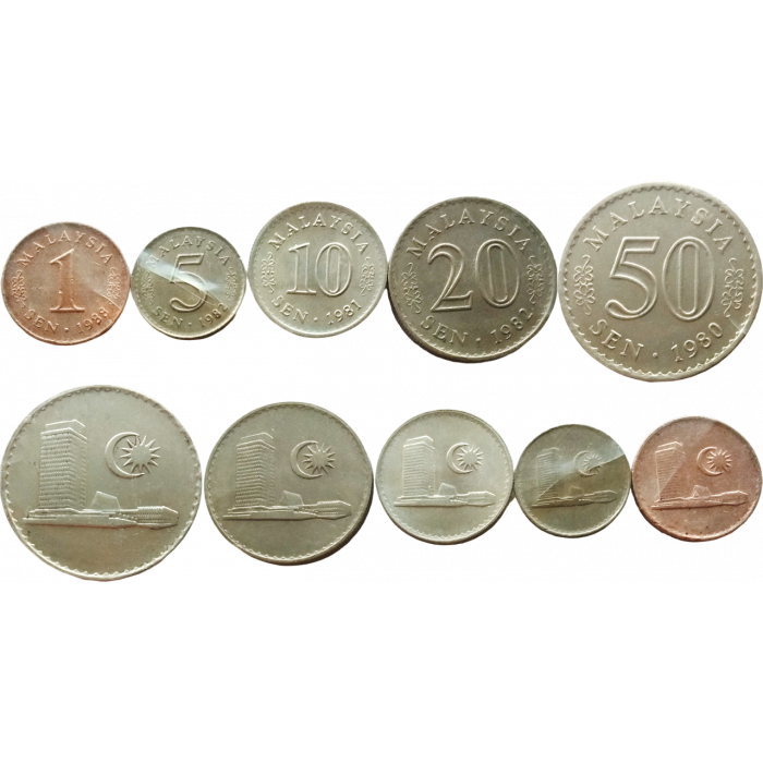 Малайзия 1 5 10 20 50 сенов 1967-1988 год Набор из 5 монет