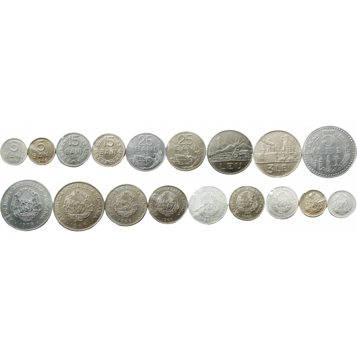 Румыния 5 15 25 бань 1 3 5 леев 1948-1989 год Набор из 9 монет