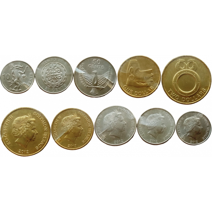 Соломоновы Острова 10 20 50 центов 1 2  доллара 2012 год Набор из 5 монет