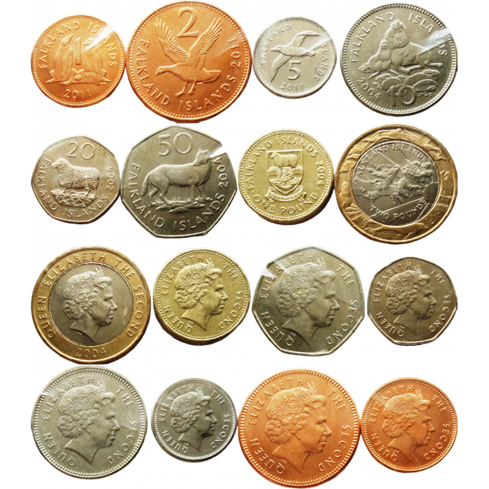 Фолклендские острова 1 пенни 2 5 10 20 50 пенсов 1 2 фунта 2003-2011 год Набор из 8 монет