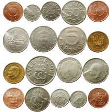 Швеция 5 10 25 50 эре 1 5 10 крон 1976-2016 год Набор из 9 монет