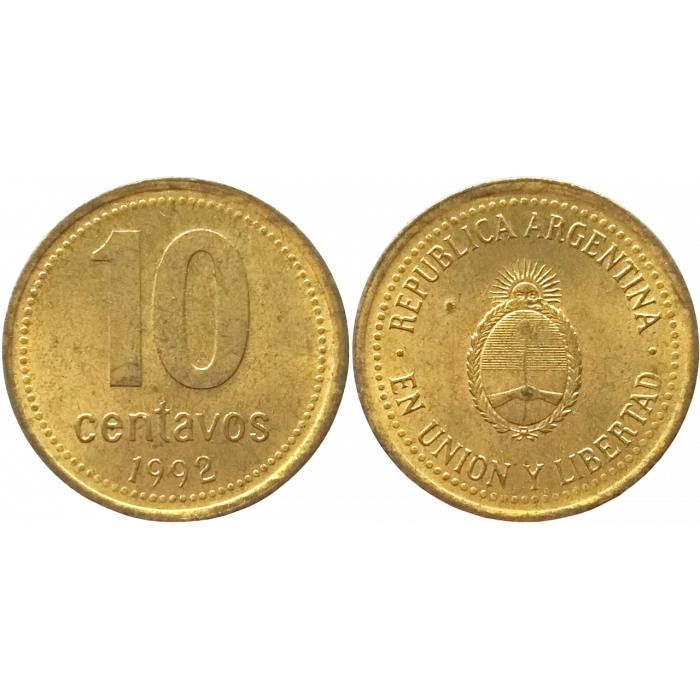 Аргентина 10 сентаво 1992 год VF KM 107