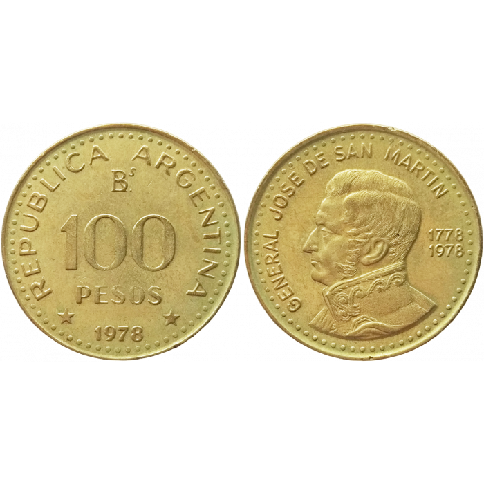Аргентина 100 песо 1978 год VF KM# 82 200 лет со дня рождения Хосе де Сан-Мартина