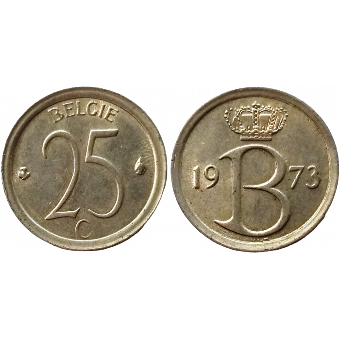 Бельгия 25 сантимов 1973 год XF KM# 154 Надпись на голландском - 'BELGIE'
