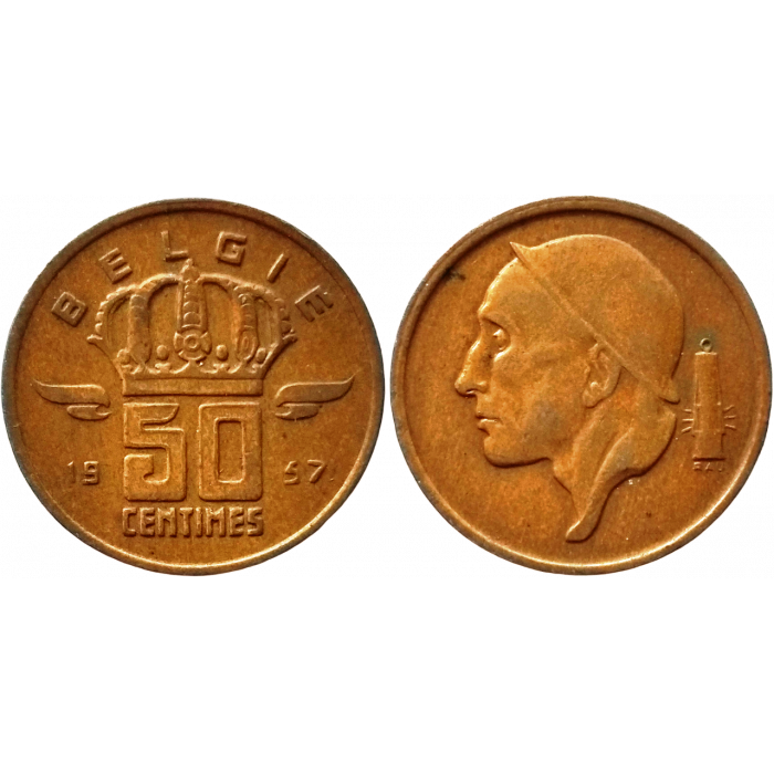 Бельгия 50 сантимов 1957 год XF KM# 149 Надпись на голландском - 'BELGIË'