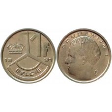 Бельгия 1 франк 1991 год XF KM# 171 Надпись на голландском - 'BELGIË'