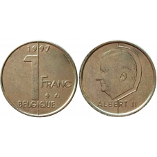 Бельгия 1 франк 1997 год XF KM# 187 Надпись на французском - 'BELGIQUE'