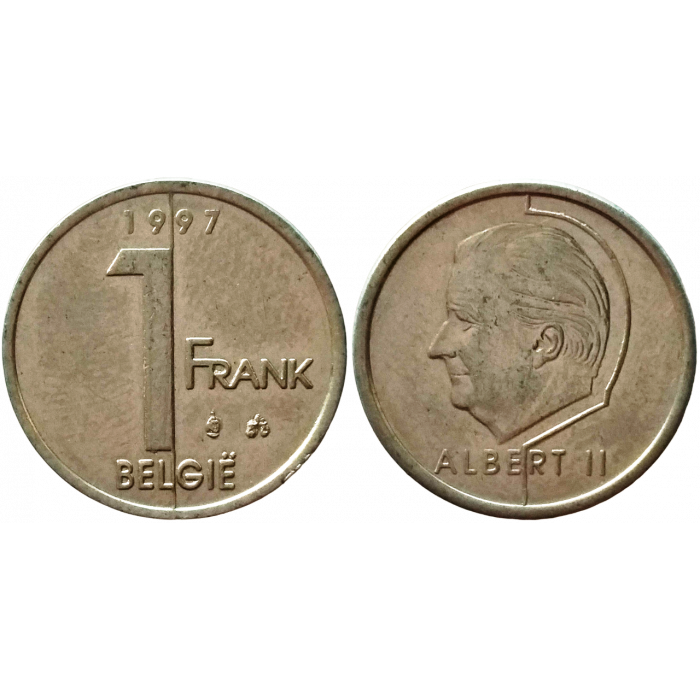 Бельгия 1 франк 1997 год XF KM# 188 Надпись на голландском - 'BELGIË'